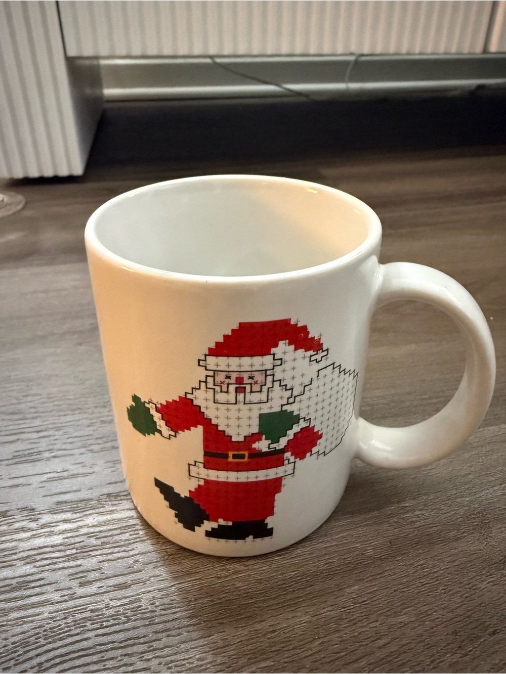 Vintage Japan Santa Christmas Mug Cross Stitch Needlepoint Style 6 oz